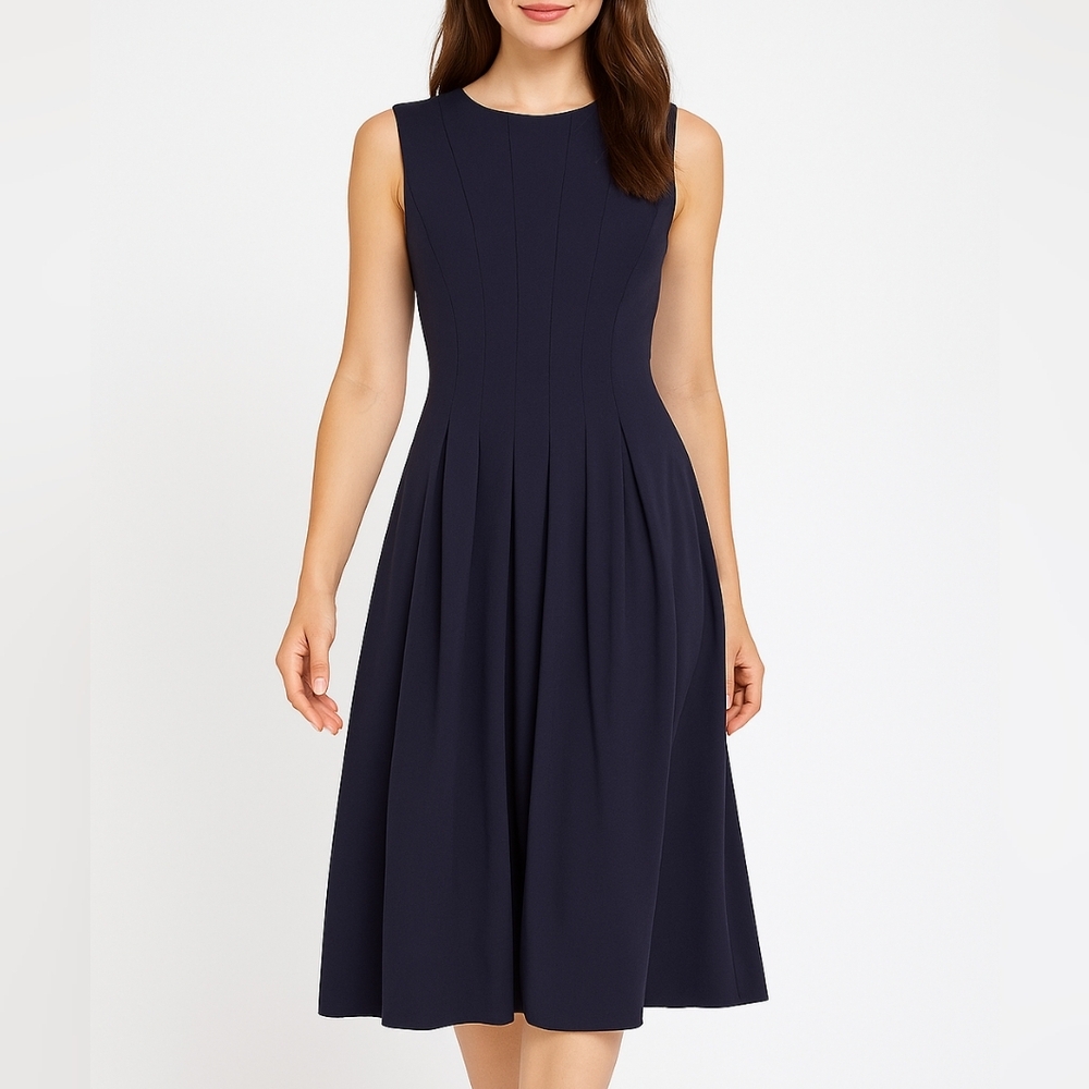 Lauren Ralph Lauren Navy Sleeveless Pleated Midi Dress